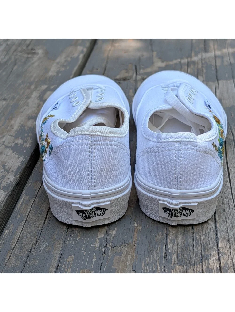 Brand New Custom Embroidered Vans Authentic White Floral Cottagecore Womens 7